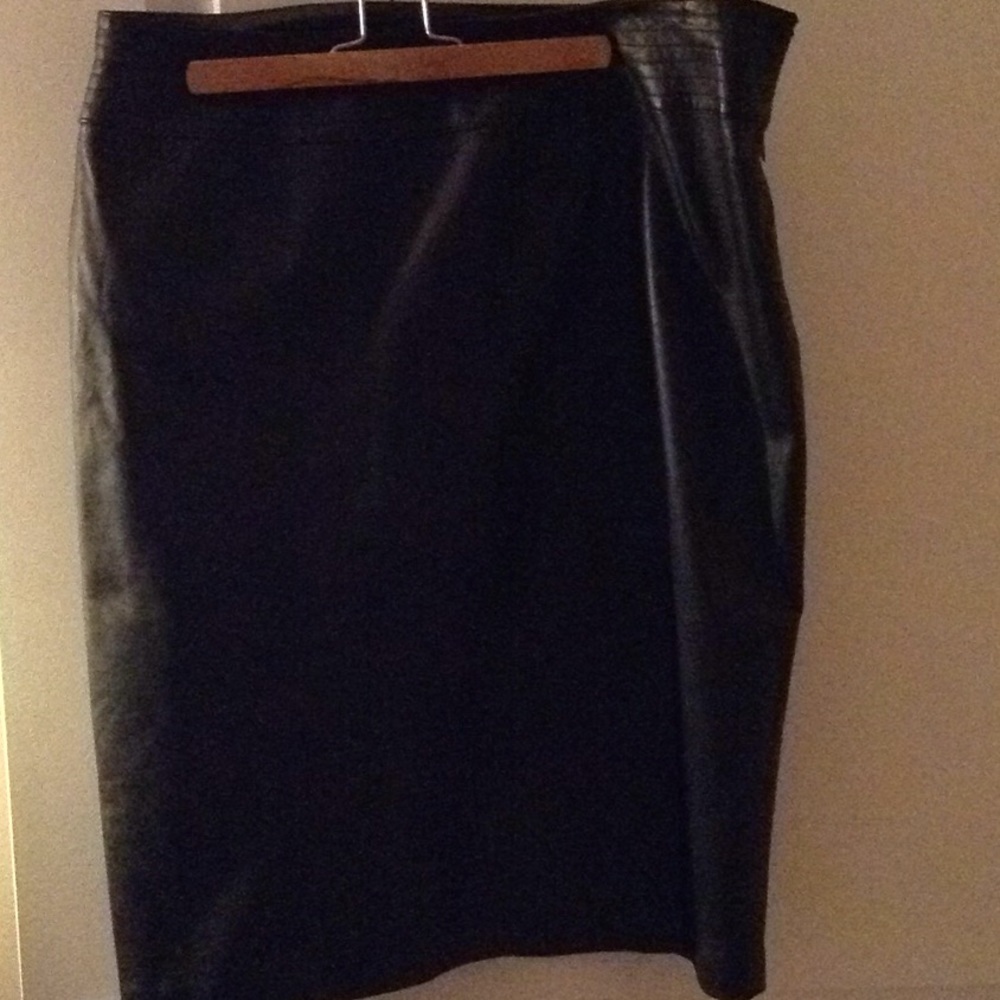 Black leather skirt.  Front Side slit.